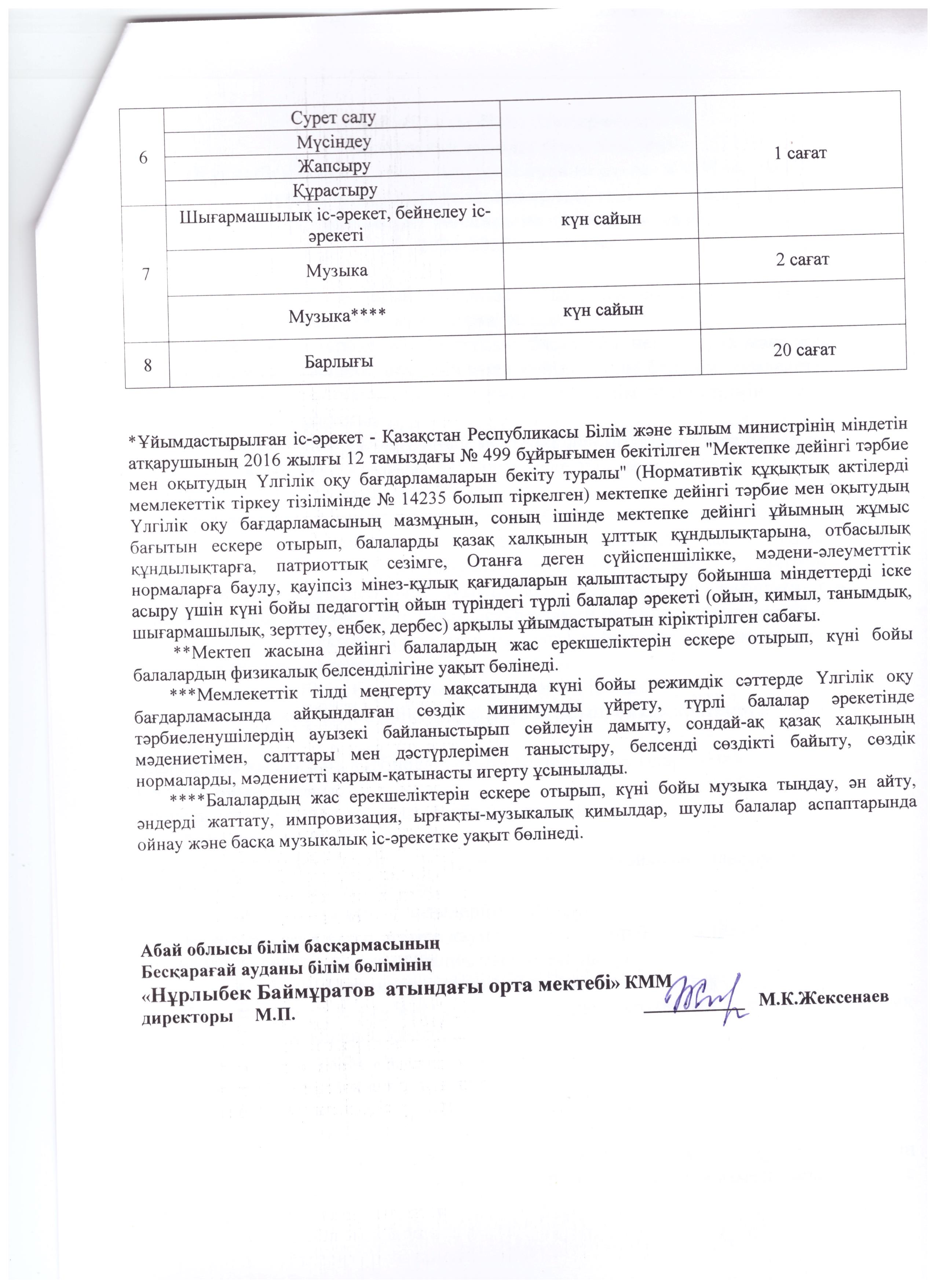 Мектепалды даярлық тобының оқу жұмыс жоспары 2024-2025 оқу жылы